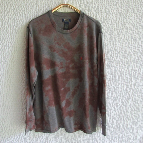 Mens Ralph Lauren Thermal Shirt Pullover Waffle Weave Tie Dye Rare Brown Gray 2X - Picture 5 of 8